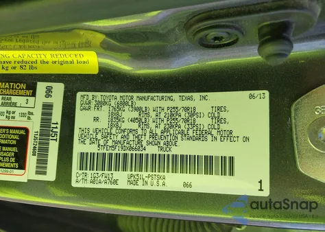 2013 Toyota Tundra Grade 4.6L V8 из США, поврежденный, VIN 5TFEM5F19DX066034